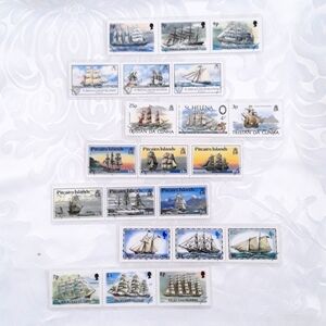 Postage Stamp Bookmarks Sail Ships  (Set of Seven)